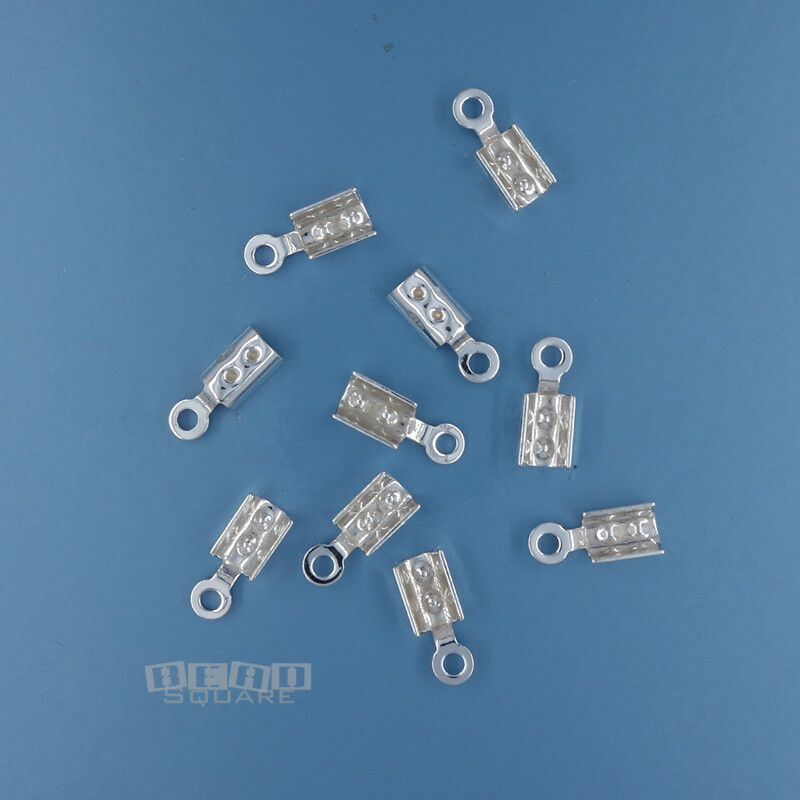 10 Solid Sterling Silver Cord End Crimp Cap Connectors fit 2mm Cord #33391