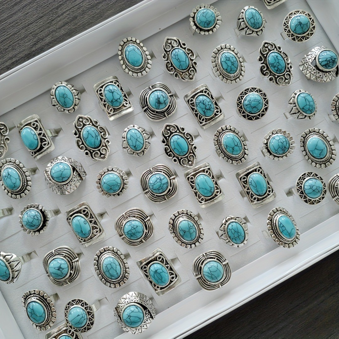 Wholesale Turquoise Jewelry Lots 30pcs Men’s Women’s Rings Natural Stone Rings