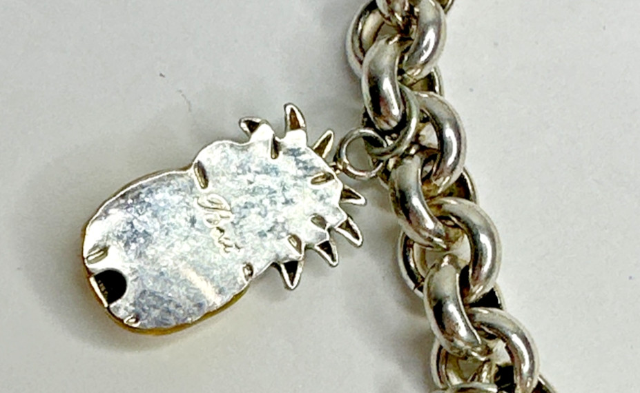 Best Brand Charm Bracelet Fruit Cherry Orange Strawberry Pear Silver Plated 8″