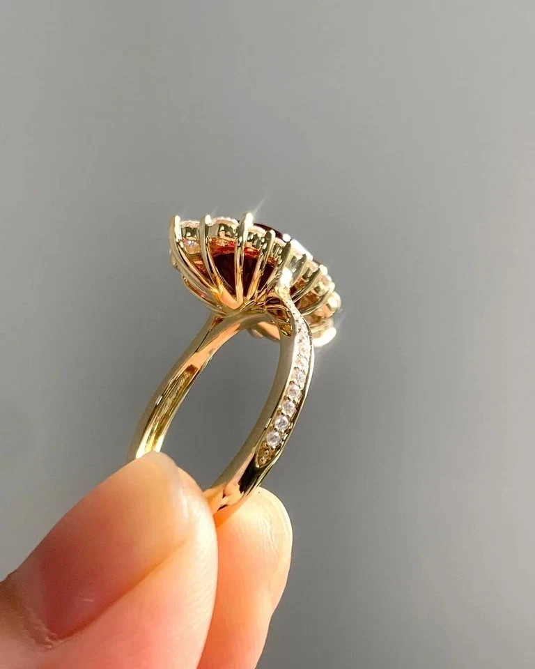 3.17 Ct Oval Cut Ruby &Diamond Wedding Engagement Ring 14K Solid Yellow Gold
