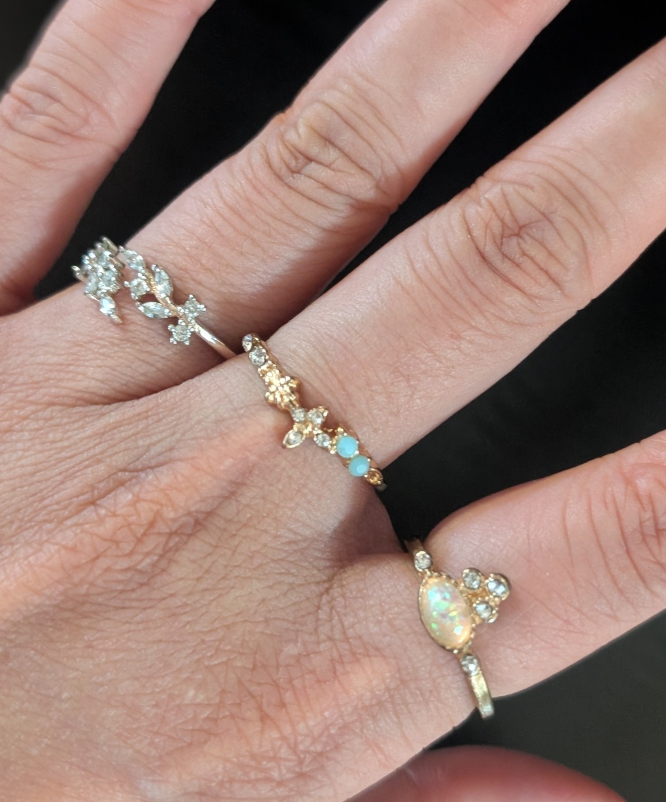 Lot of 14 Gold Silver Tone Floral Leaf Dainty Stackable Ring Size 7 mostly