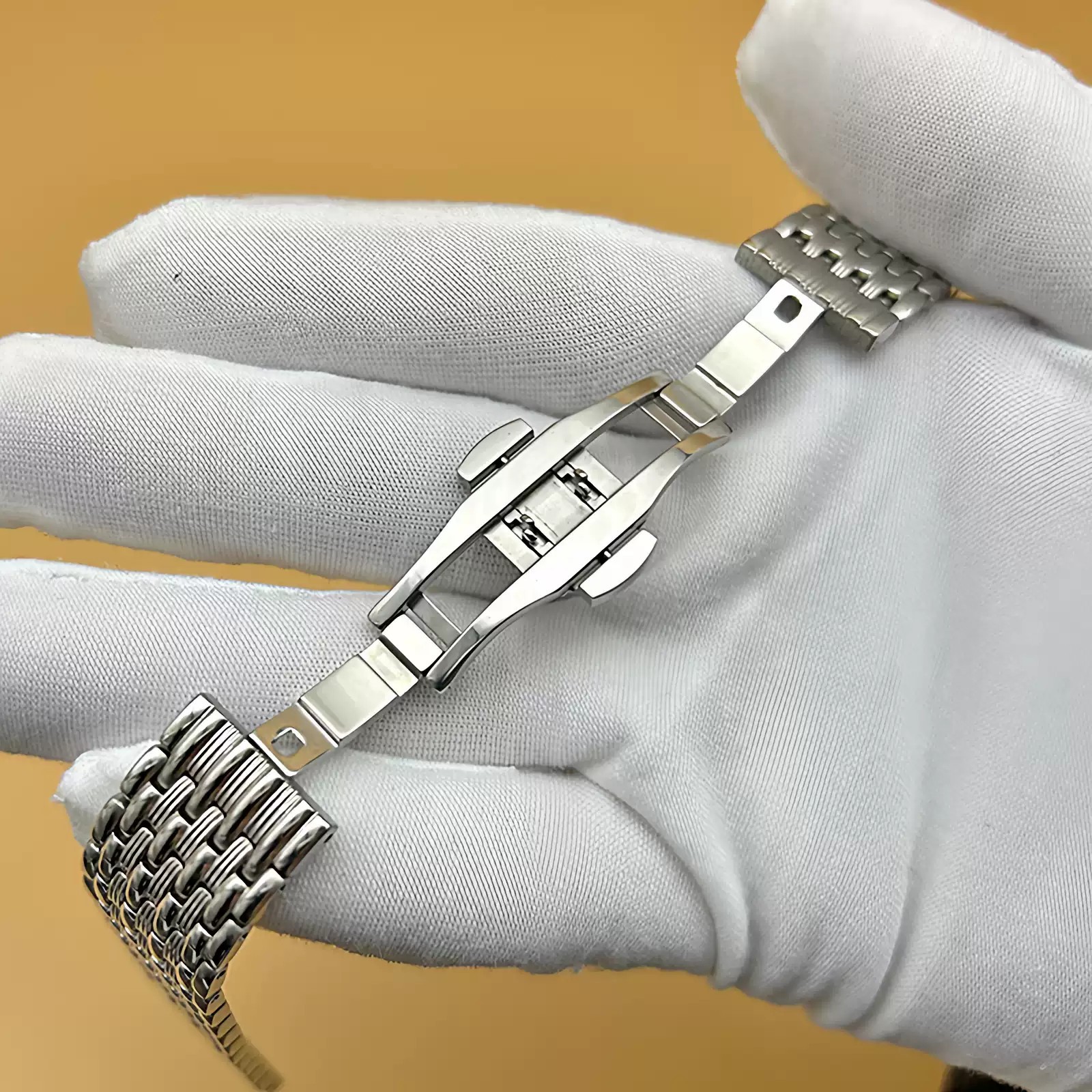 New 14mm-24mm 9Bead Solid Stainless Steel Watch Band Butterfly Clasp Strap