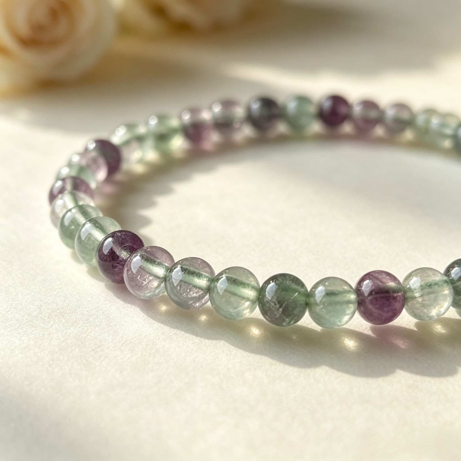 Rainbow Fluorite Stretch Beaded Bracelet Natural Crystal Jewelry Wrist Gems Gift