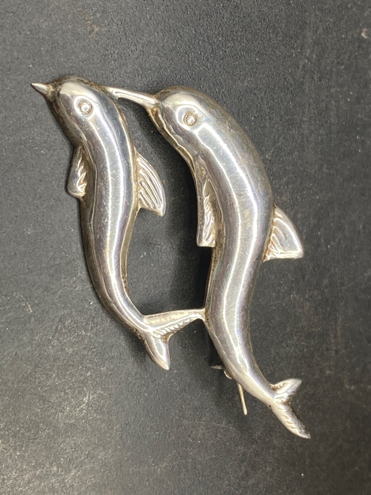 Dolphins Narwal Baby & Mother Stirling Silver Approx 7.5g 60mm Porpoise Pin