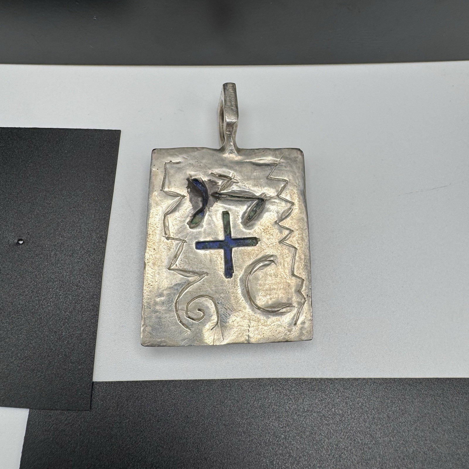 Artisan Sterling Silver Pendant Azurite Malachite 2 3/8″ x 1 1/8″ 40.0g