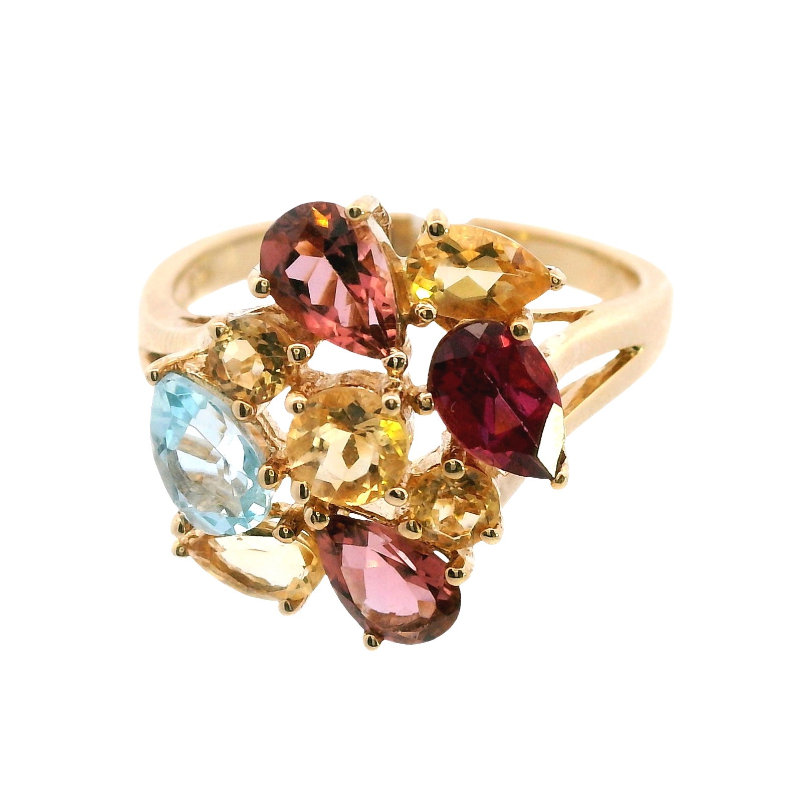 9ct Yellow Gold Ring Amethyst Topaz Garnet Sapphire Multi Gemstone 3.8g Stamped