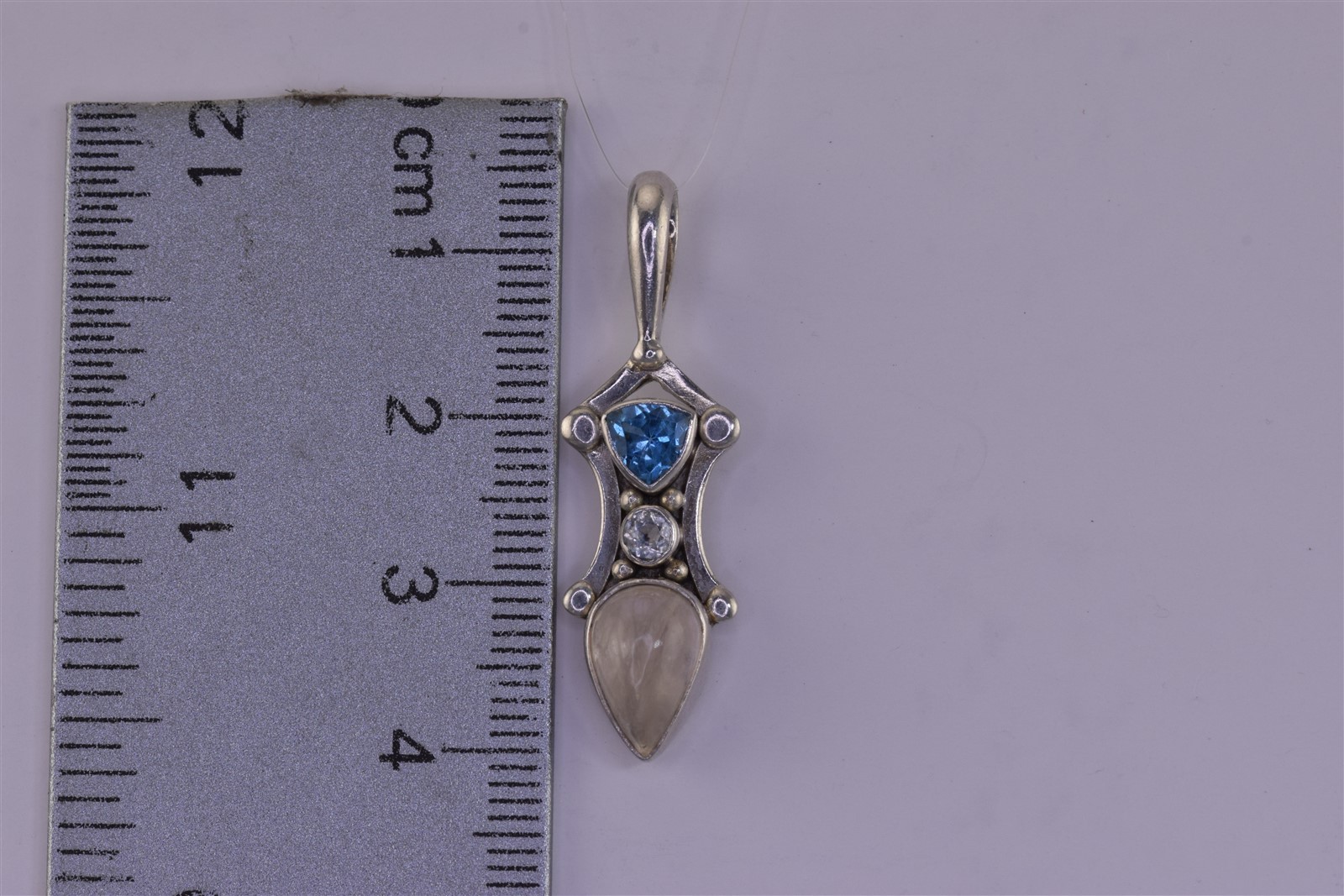 SAJEN Sterling Silver 35mm x 10mm Blue Topaz Aquamarine Quartz Bali 925 Pendant