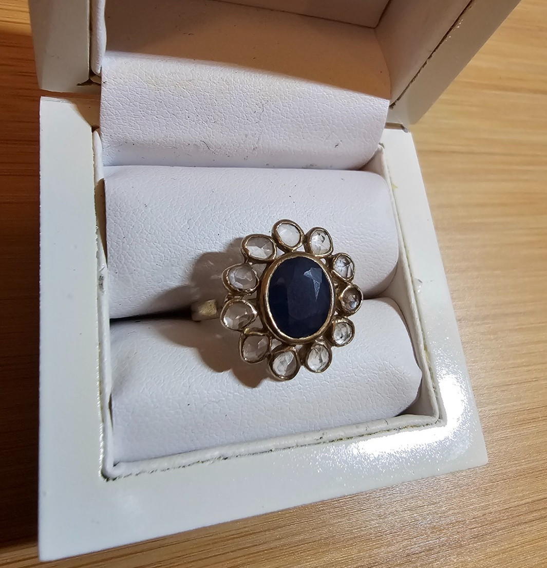 ANTIQUE Sterling Silver Natural Sapphire Ring Blue & White Sapphires