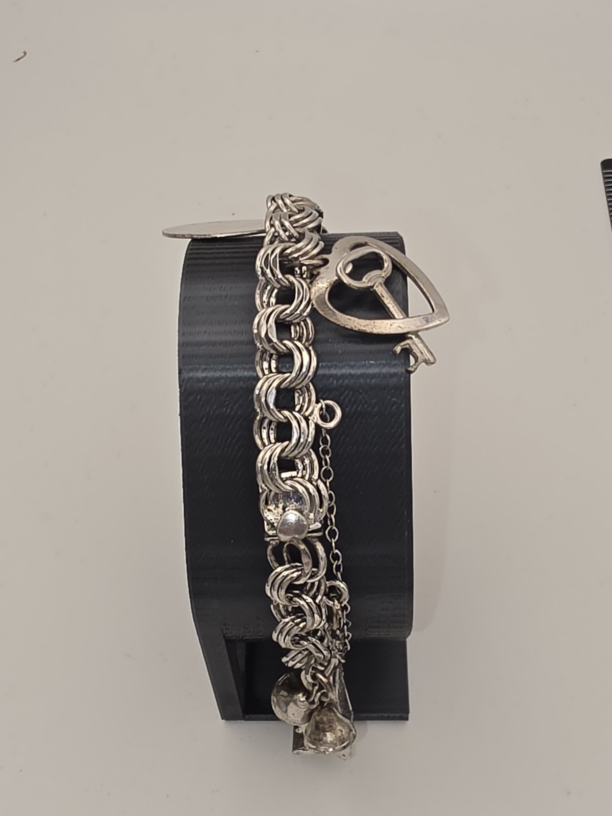 Vintage Elco Sterling Silver Triple Link Charm Bracelet With Charms, 6.25 in, I5