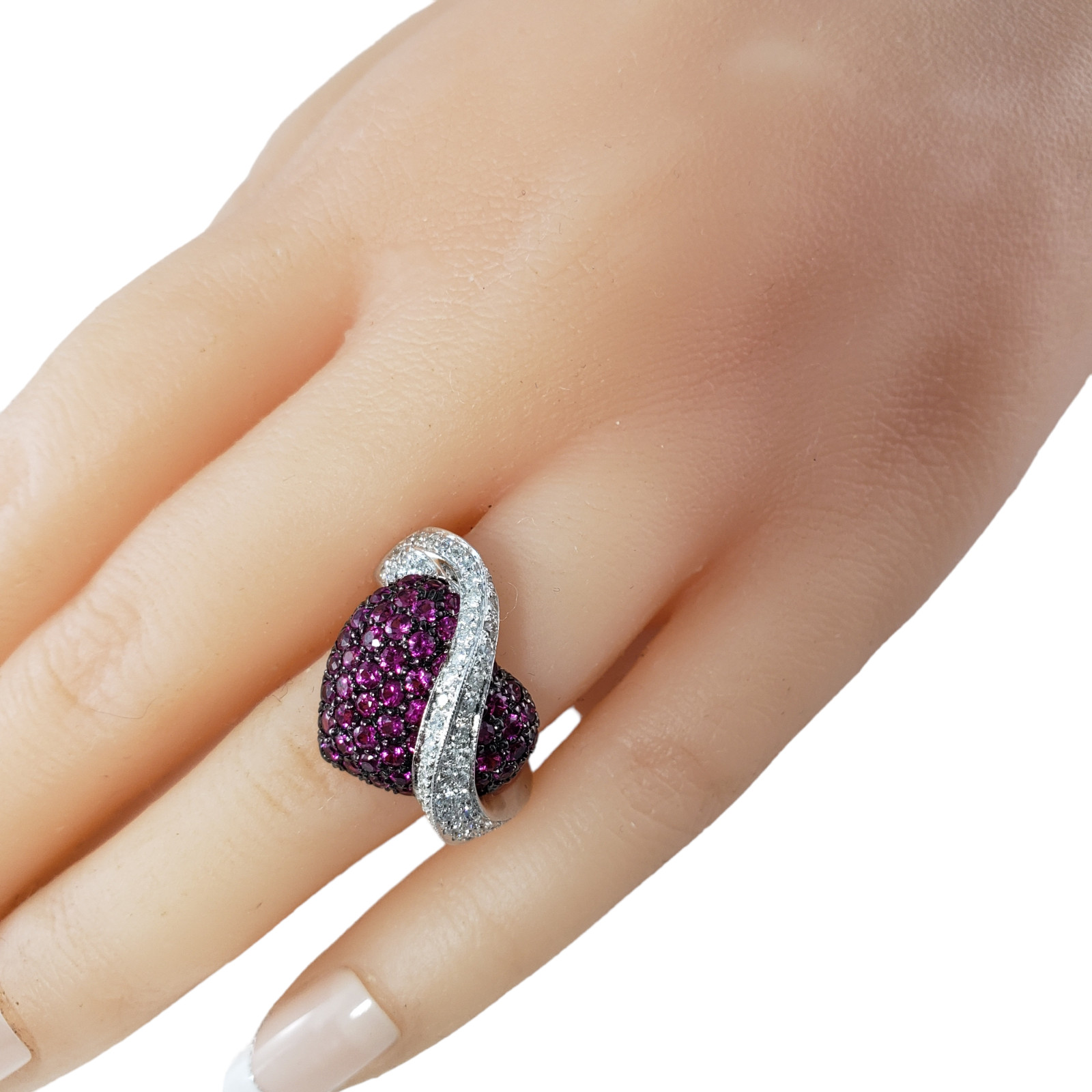 14K White Gold Pink Sapphire Diamond Heart Ring Size 4.25 #14005