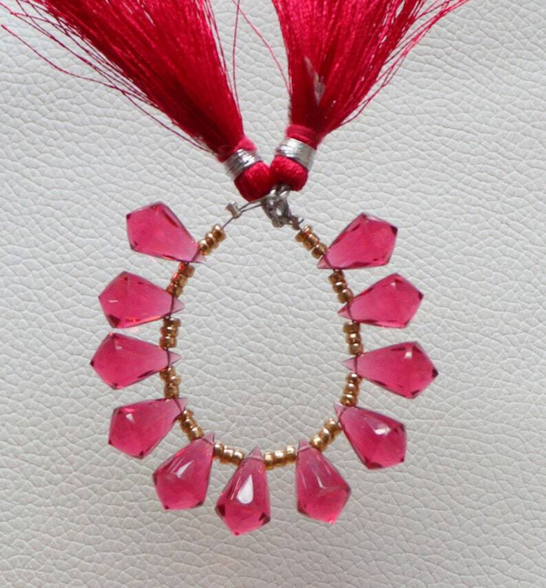10 Pcs Side Drilled Softy Briolette Beads Hydro Tourmaline Pink Quartz 13x8MM