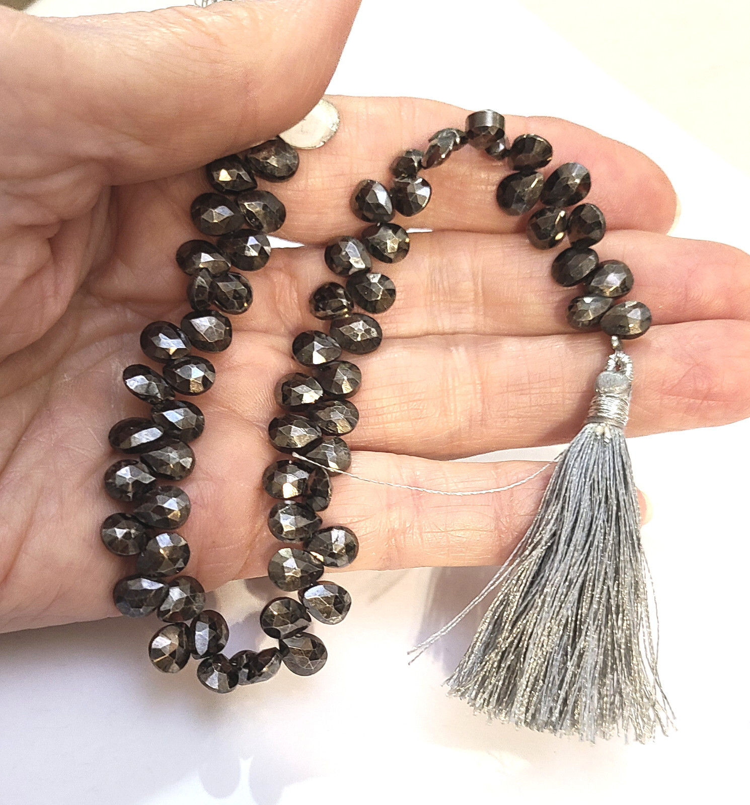 1 Strand Titanium-Plated Pyrite Faceted Tear Drop Pear Briolette Beads 4x7mm 8.5