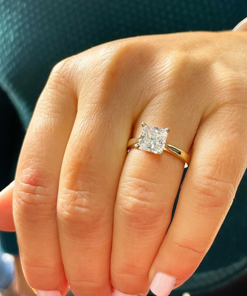 1.50Ct UGL 14K Multi Gold Princess Engagement Ring DEF I1-I3 Natural Diamond