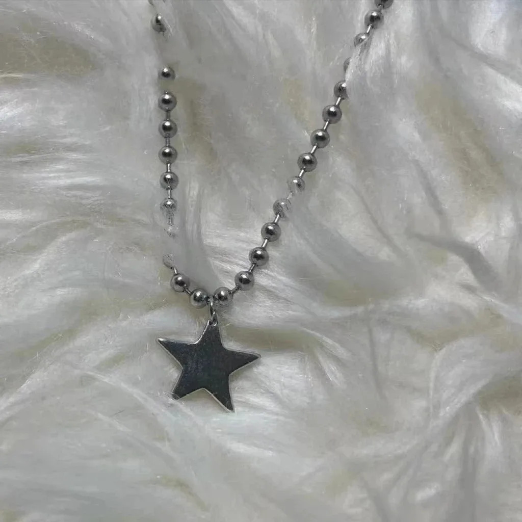 Titanium Steel Star Pendant Necklace for Men Women Y2K Hip Hop Beads Chains Chok