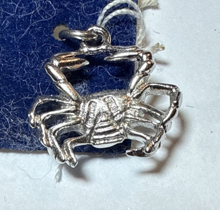Vintage Sterling Silver Signed 925 Crab Pendant Charm Kinney Co. New 1/2 “ 60’s