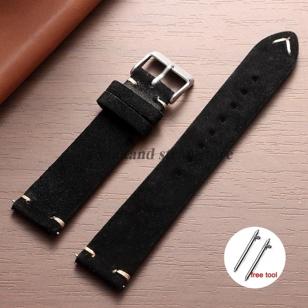 18 19 20 21 22 MM Soft Suede Leather Vintage Strap Watch Band Quick Release