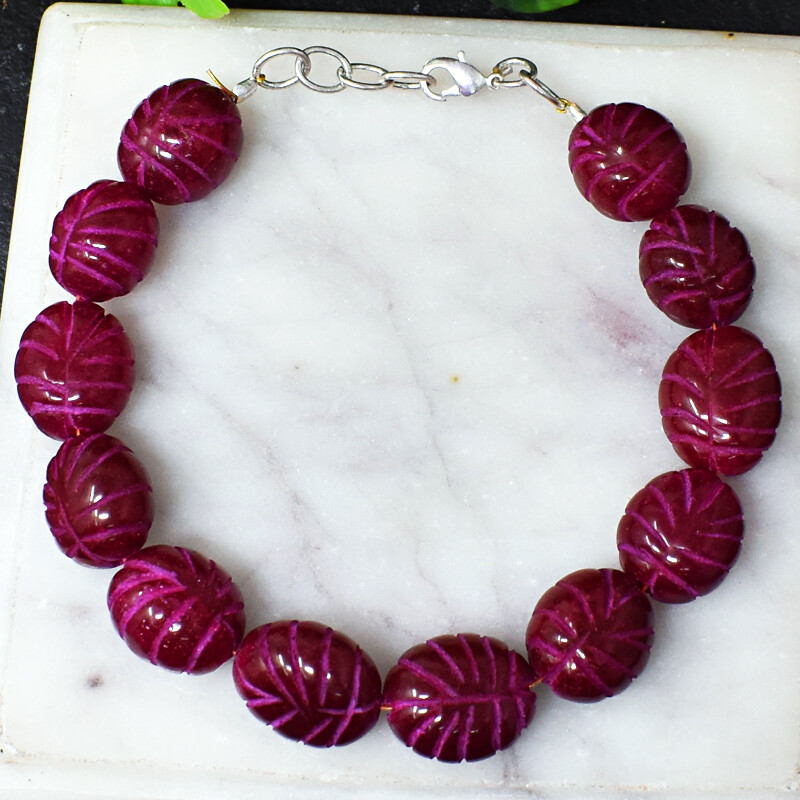 190.00 Cts Earth Mined 7 Inches Long Red Ruby Carved Beads Bracelet NK 12E181