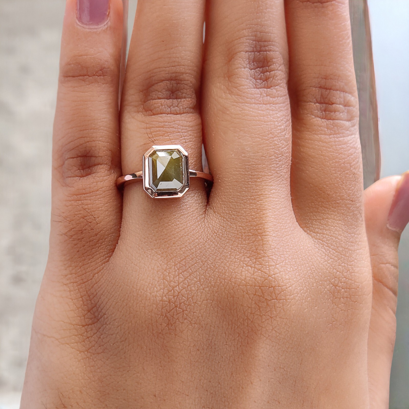 2.85 Ct Emerald Cut Yellow Color Diamond Ring 14K Rose Gold Engagement Gift Ring
