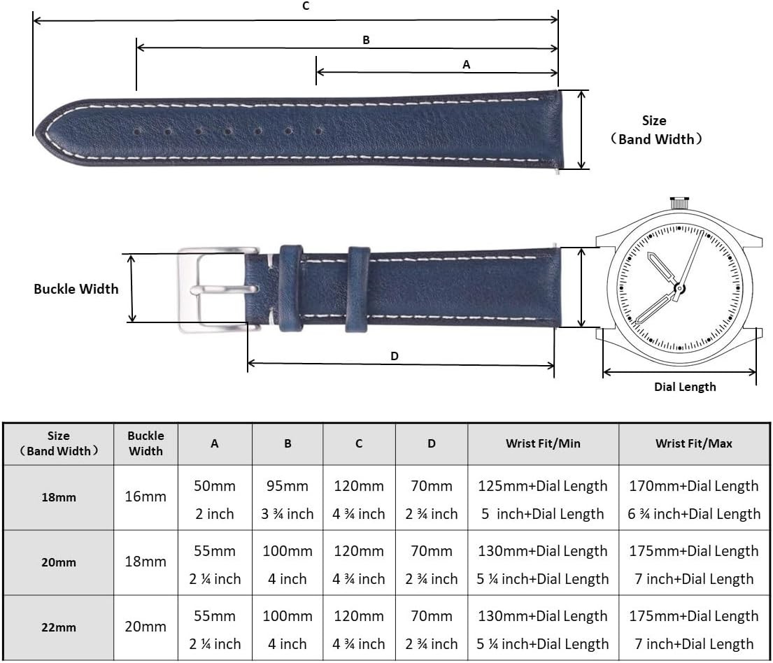 Top Grain Leather Watch Band, Quick Release Watch Strap, Choice of Width-18mm…