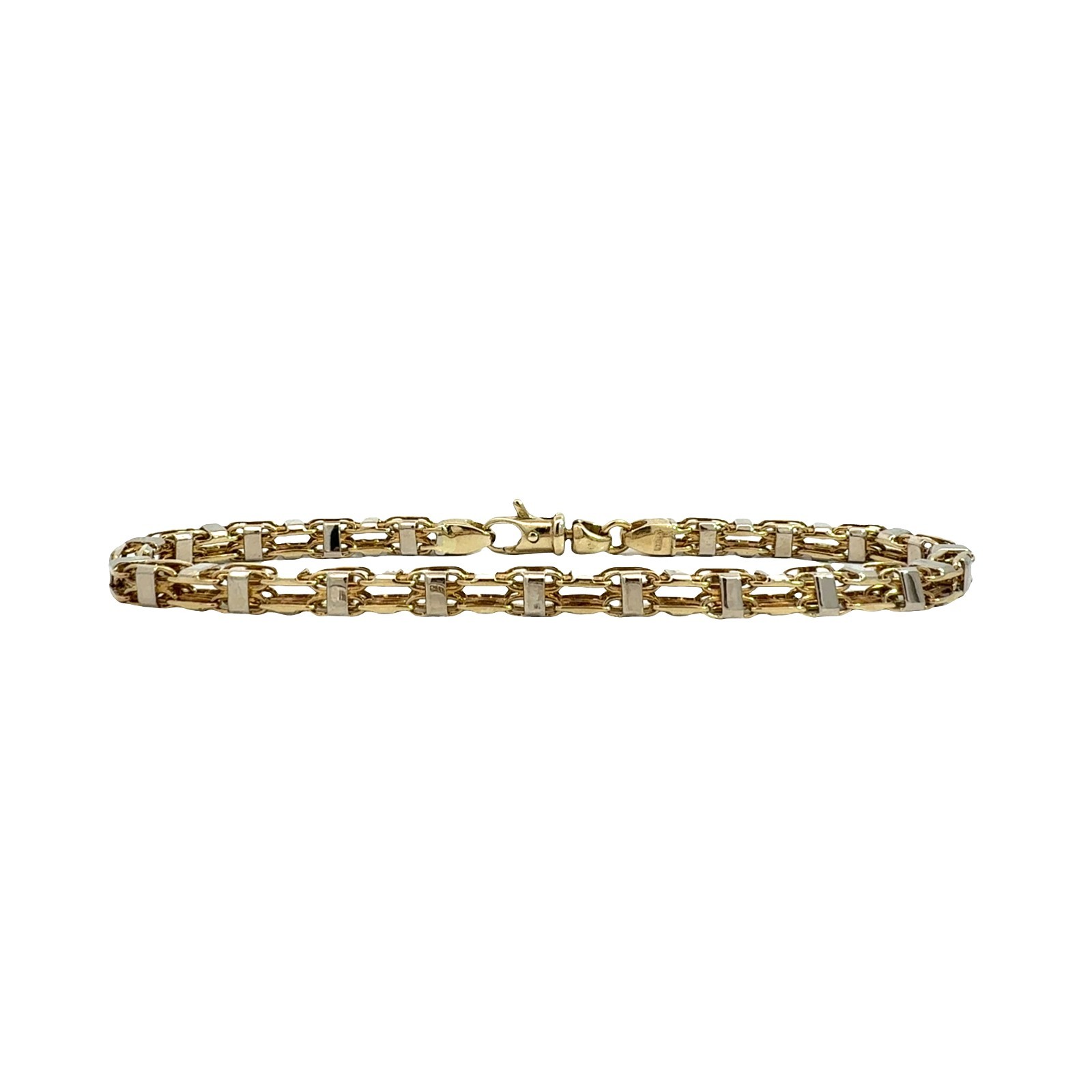 14k Two-Tone Yellow Gold Double Square Link Chain Bracelet 8.25″