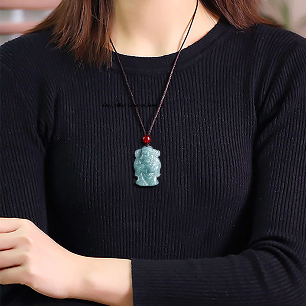Real Grade A 100% Natural Blue Jade Jadeite Wealth Of God Pendant