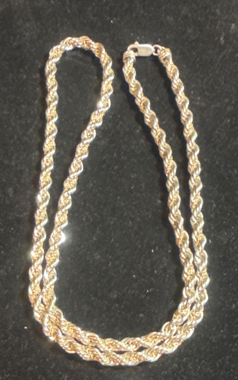 VTG 925 STERLING SILVER & 14K YELLOW GOLD NECKLACE PENDANT ROPE CHAIN 24″ 4.9MM