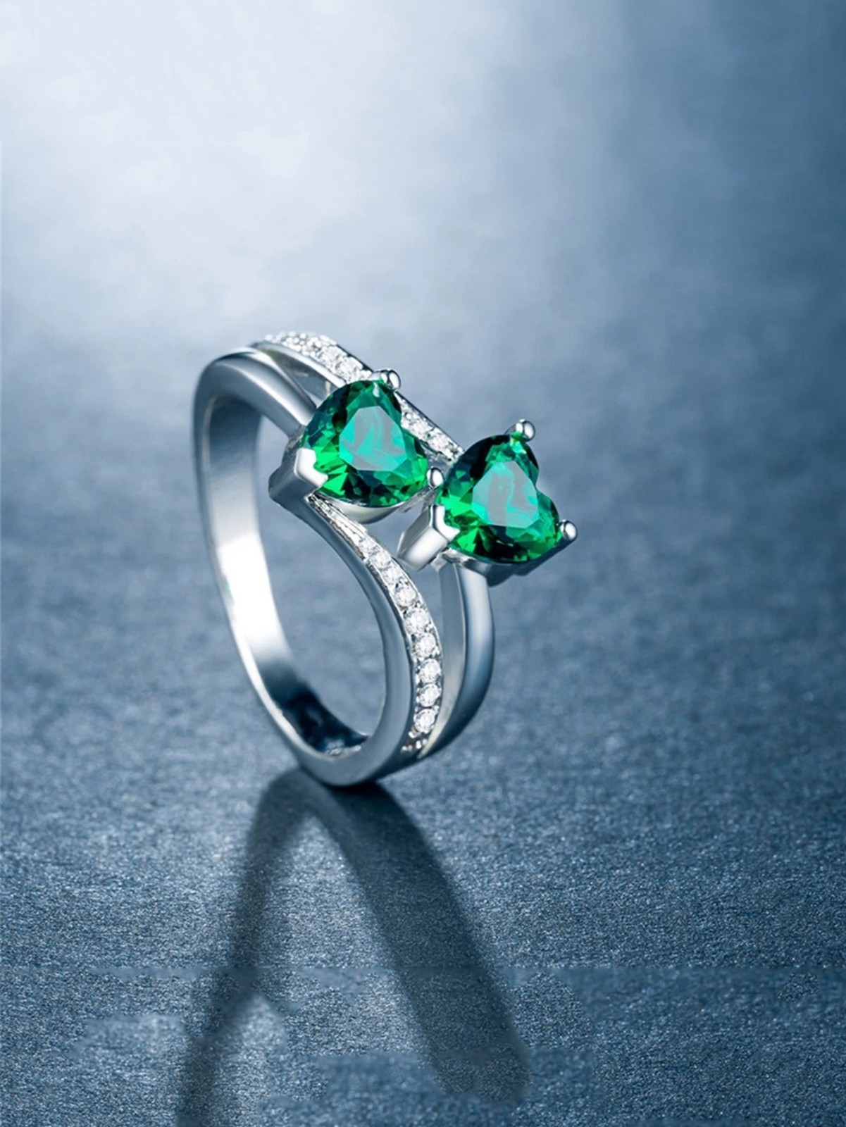 Double Heart Cubic Zirconia Ring Promise Anniversary Jewelry Gift for Women Her