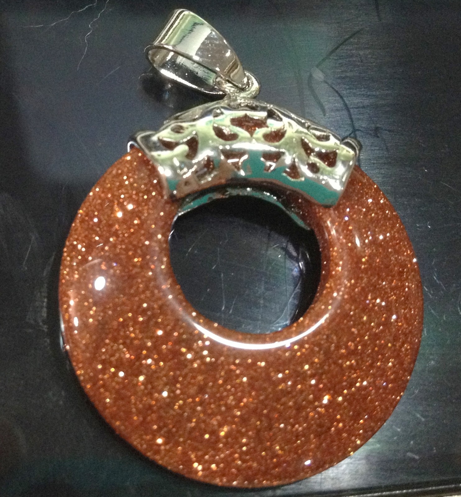 Genuine Natural Gold Sand Stone Beads Gemstone Pendant 18K GP
