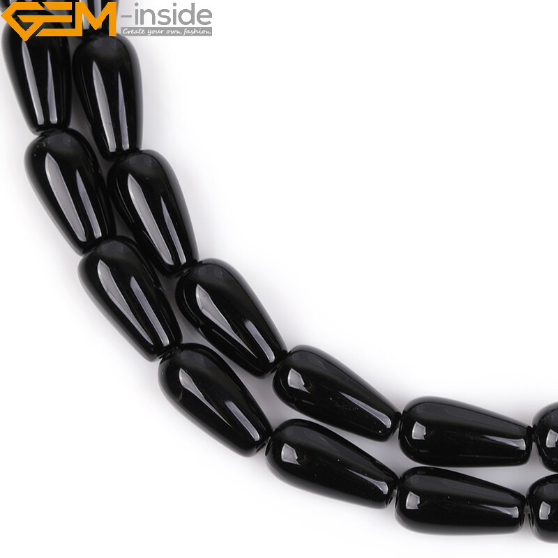 Teardrop Black Agate Onyx Natural Gemstone Beads Women Jewelry Making Strand 15″