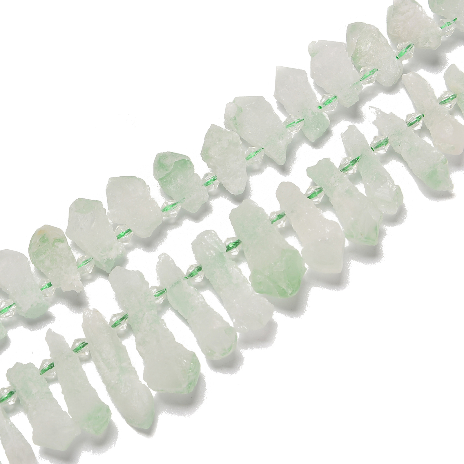 Light Green Quartz Top Drill Rough Long Points 15-22mm 18-25mm 30-35mm 15.5”Str