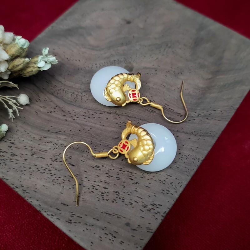 New Faux Chalcedony Donut Dangle Earrings Chinese Women