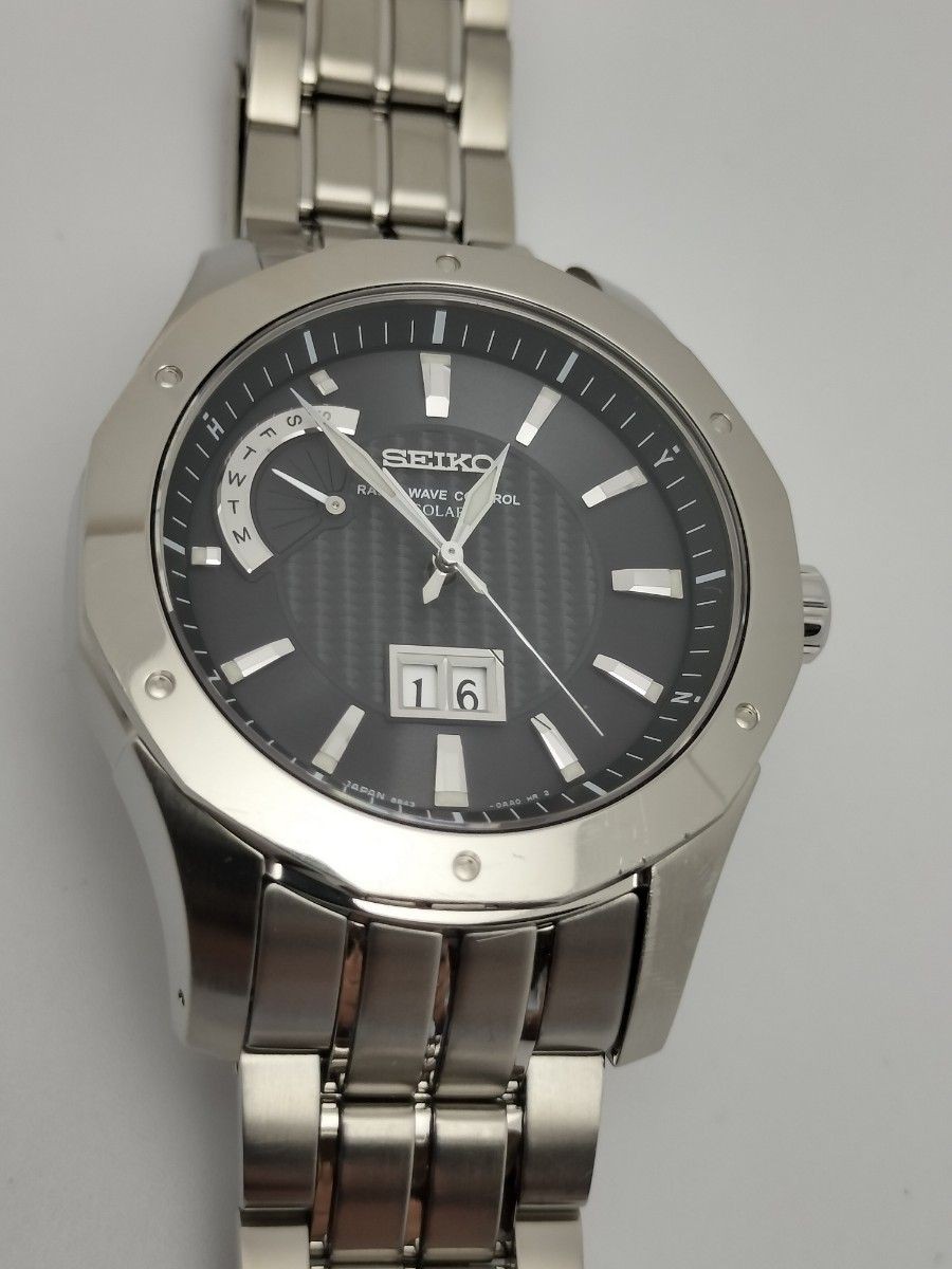 Seiko Brightz 8B43 Radio Solar Titanium Watch Big Date Timepiece Authentic