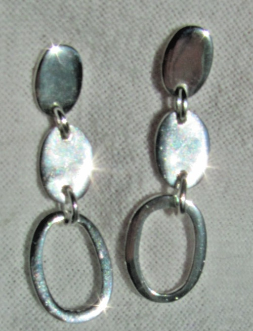 Sterling Silver Triple Oval Modern Geometric Dangle/Drop Post Stud Earrings