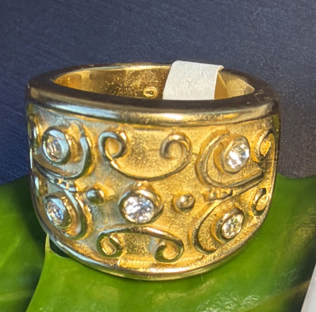 Vintage Gold Plated Wide Band Ring Sz 7 Scrolls Etruscan Revival Estate USA Made