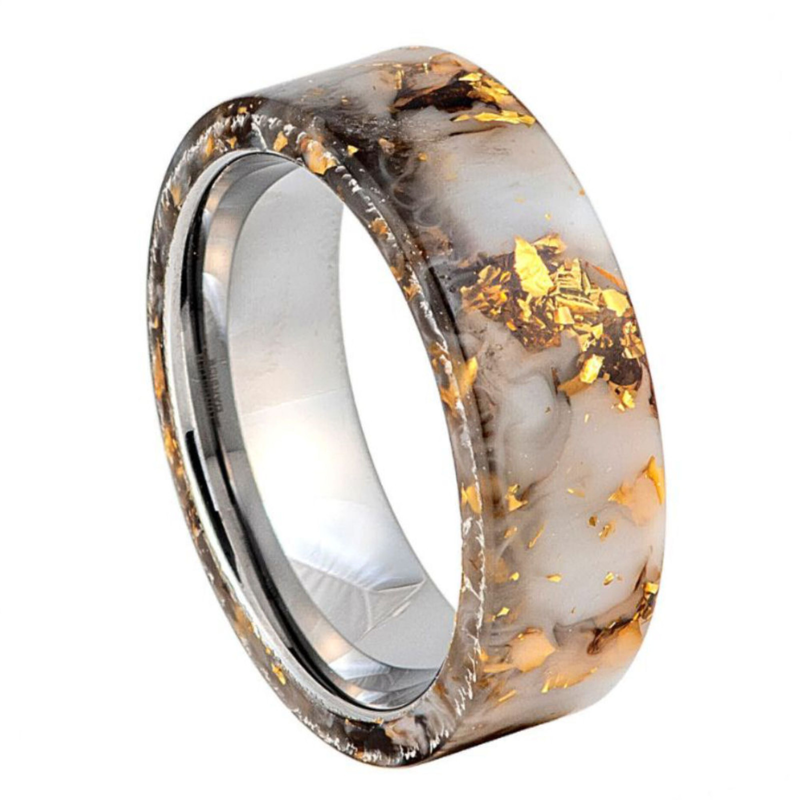 1122 Tungsten – 8mm Black & Gold Foil Resin Inlay Ring – 8mm