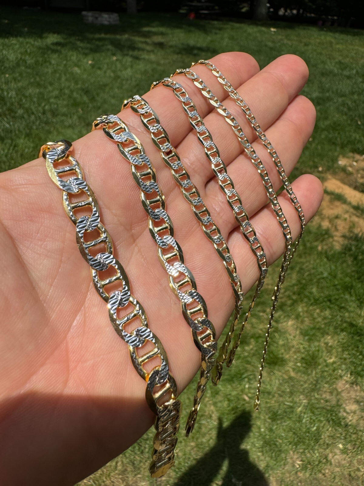 925 Sterling Silver 14k Gold Plated Two Tone Diamond Cut Mariner Chain Bracelet