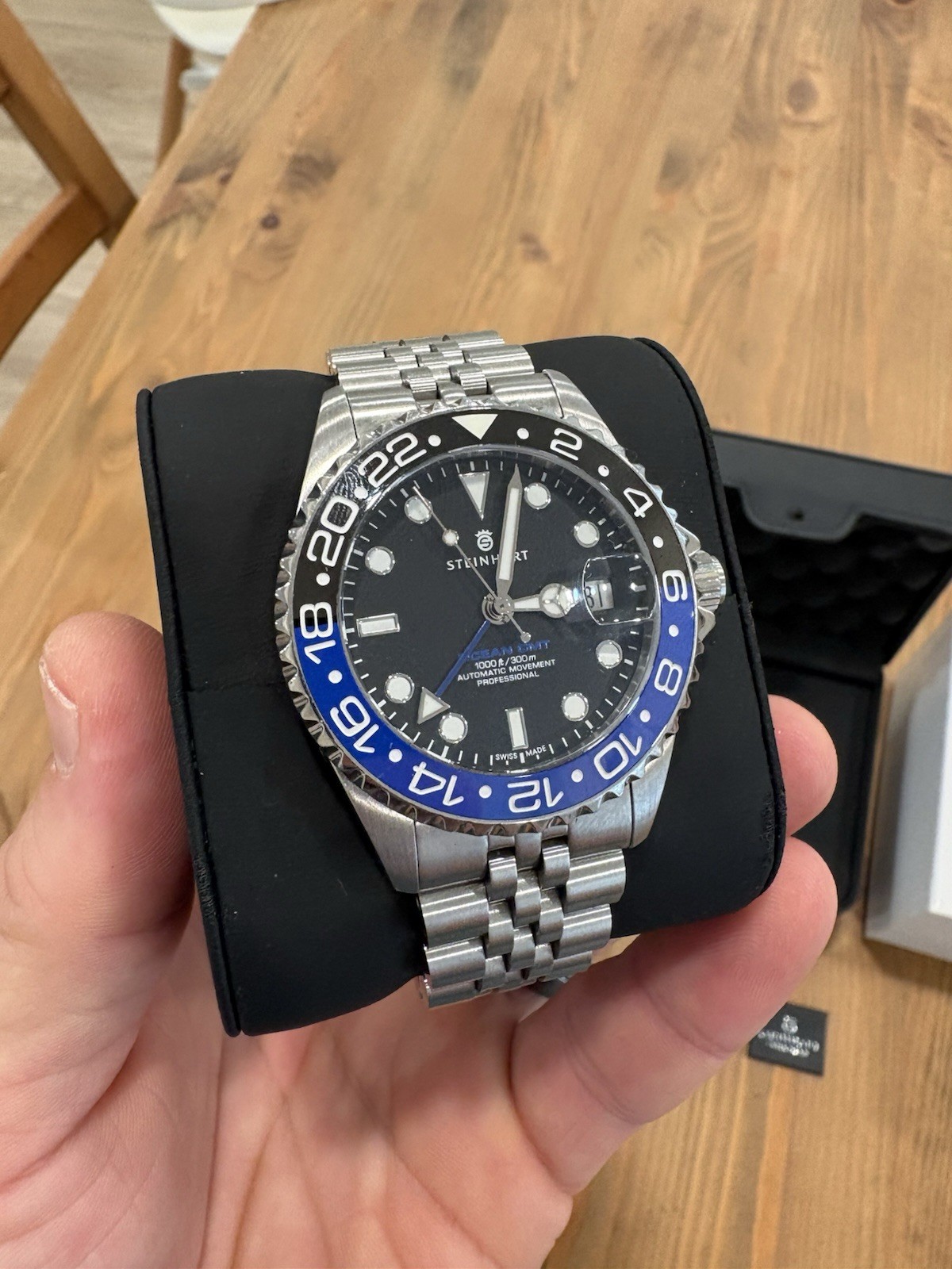 Steinhart Ocean One GMT 39mm, Blue And Black, 2025, Jubilee Style Bracelet