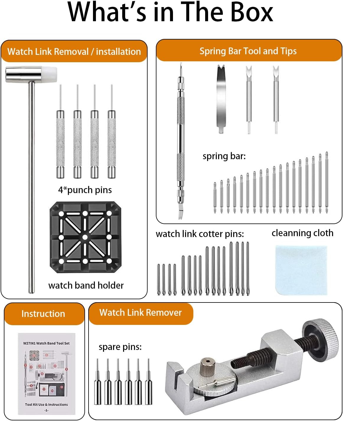 Watch Link Removal Kit Professional Watch Strap Adjustment Tool Band Replacem…