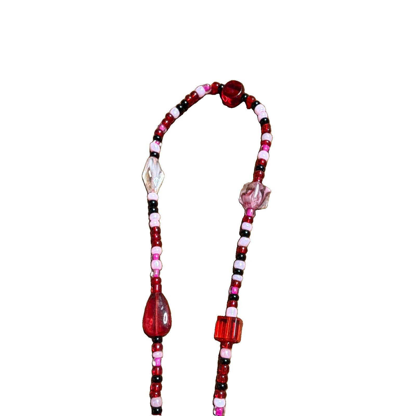 Handmade Heartbreaker 16in Stretch Necklace Red Pink And Black Beaded