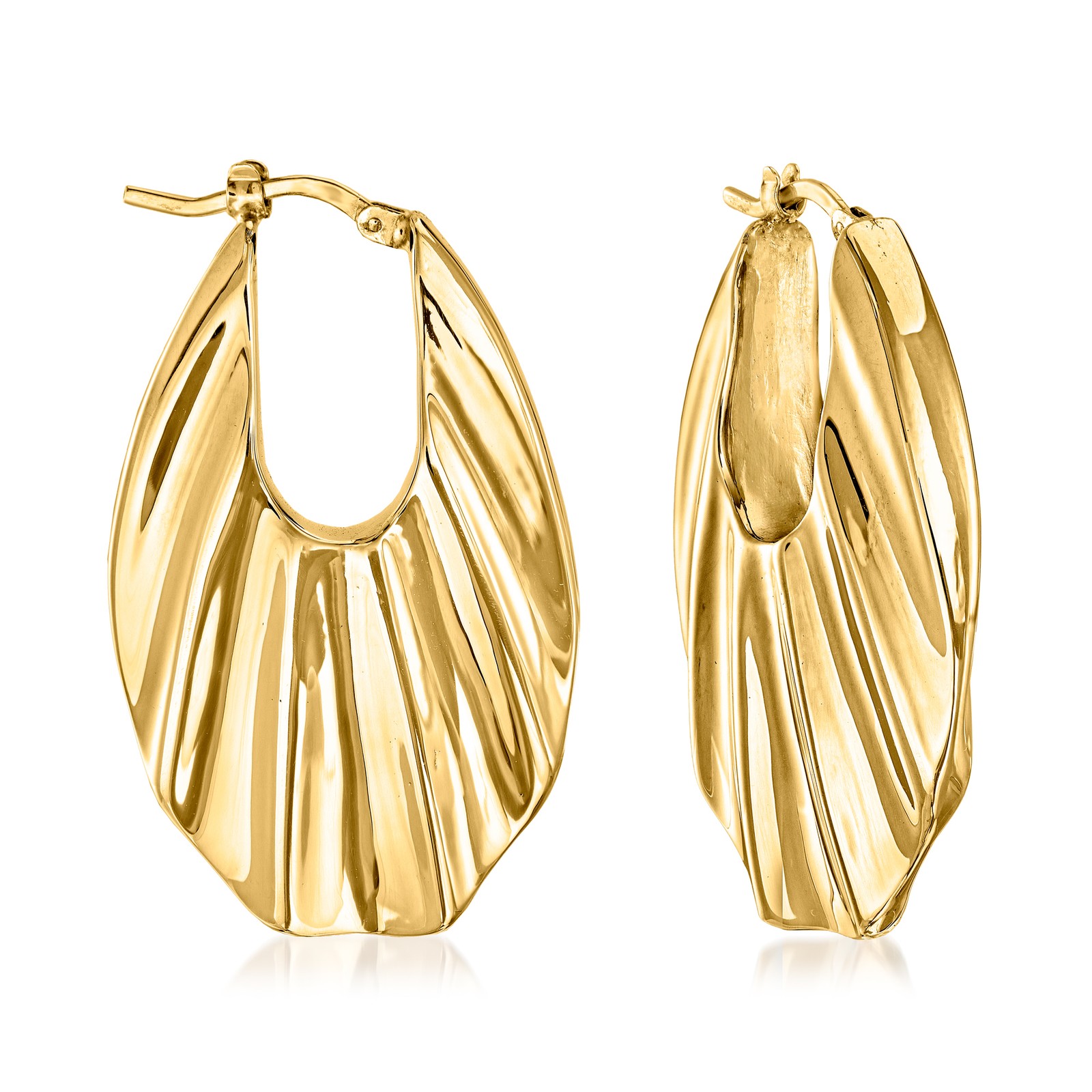 Ross-Simons Italian 18kt Yellow Gold Ribbed Hoop Earrings. 1 5/8 inches