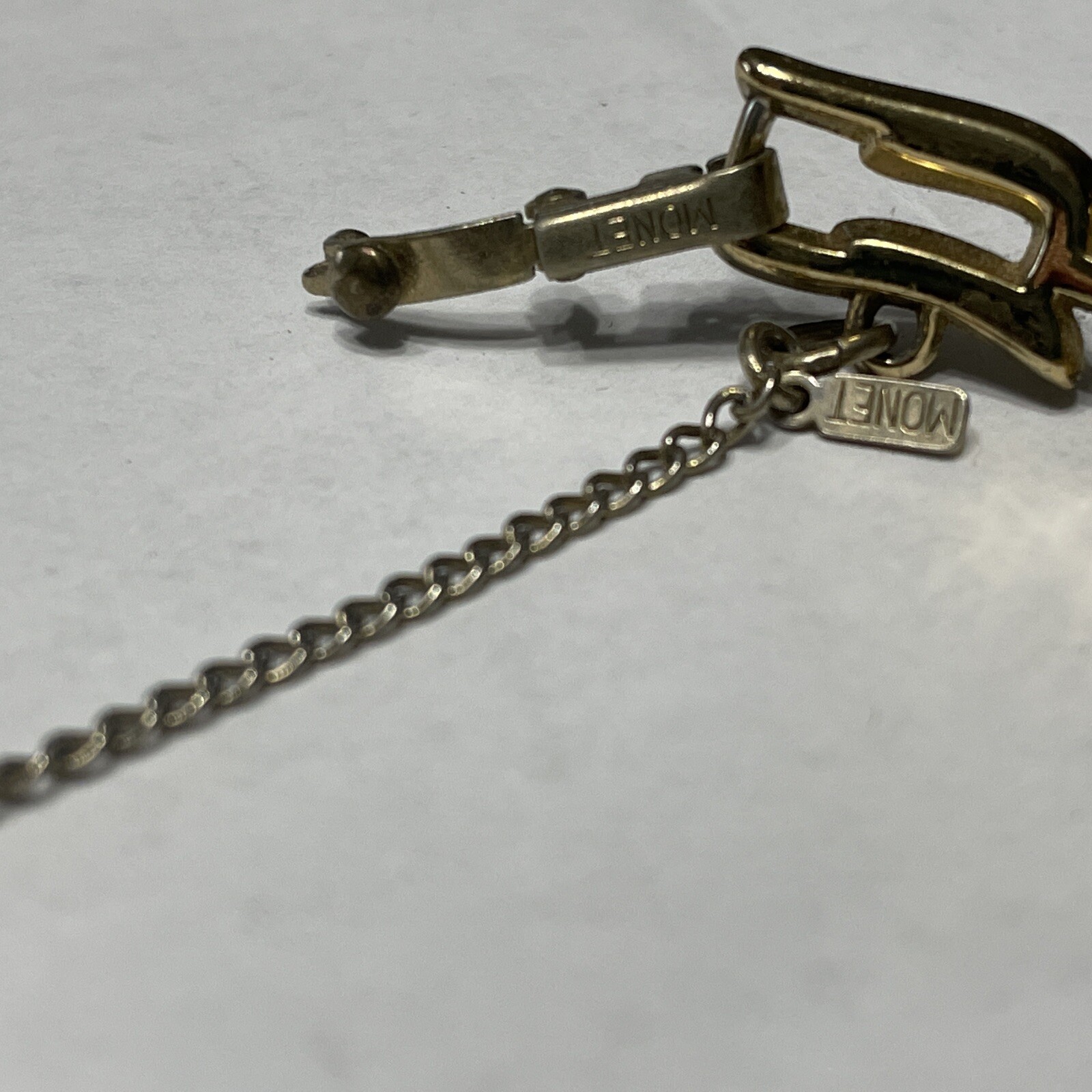 Monet Bracelet Gold Tone Link With Safety Chain and Signed !