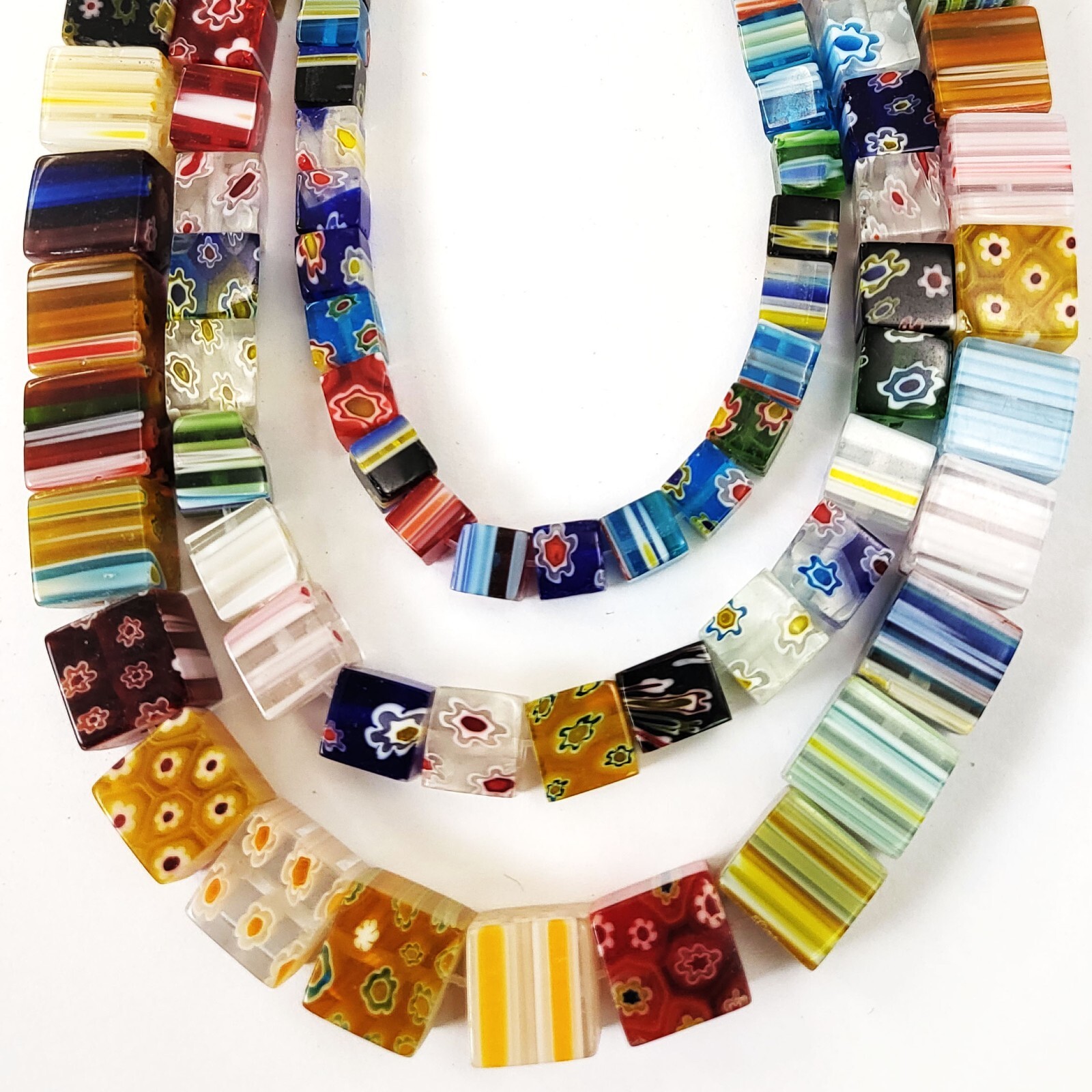 Multicolor Millefiori Glass Flower Cube Bead Square Crystal 15″ 6mm 8mm 10mm