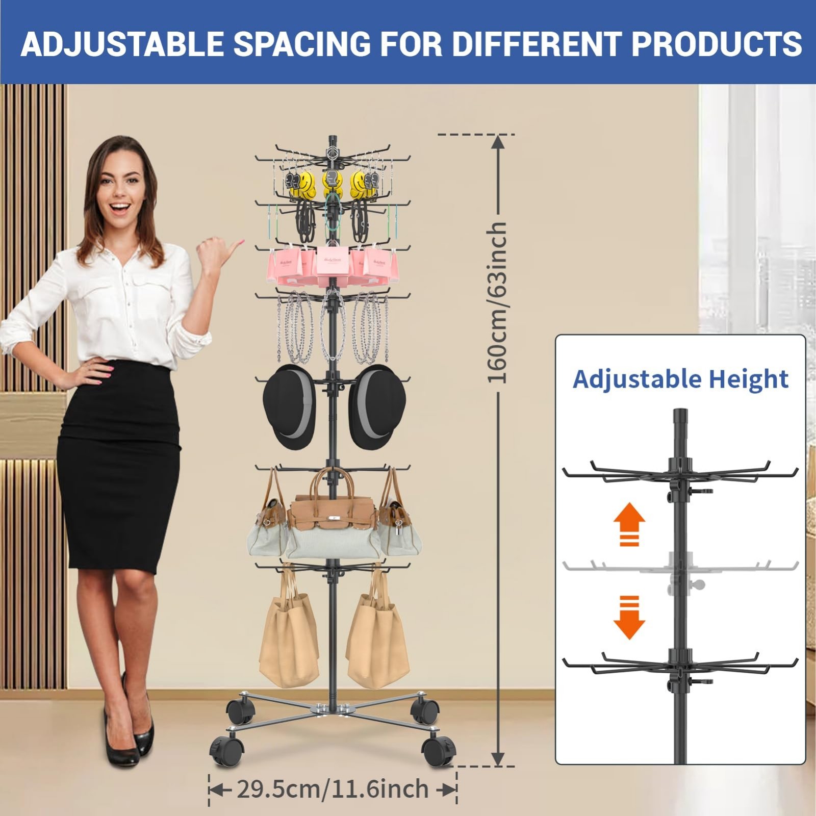 7-Layer 360° Rotating Jewelry Display Stand – Alloy Steel Vendor Rack for Access