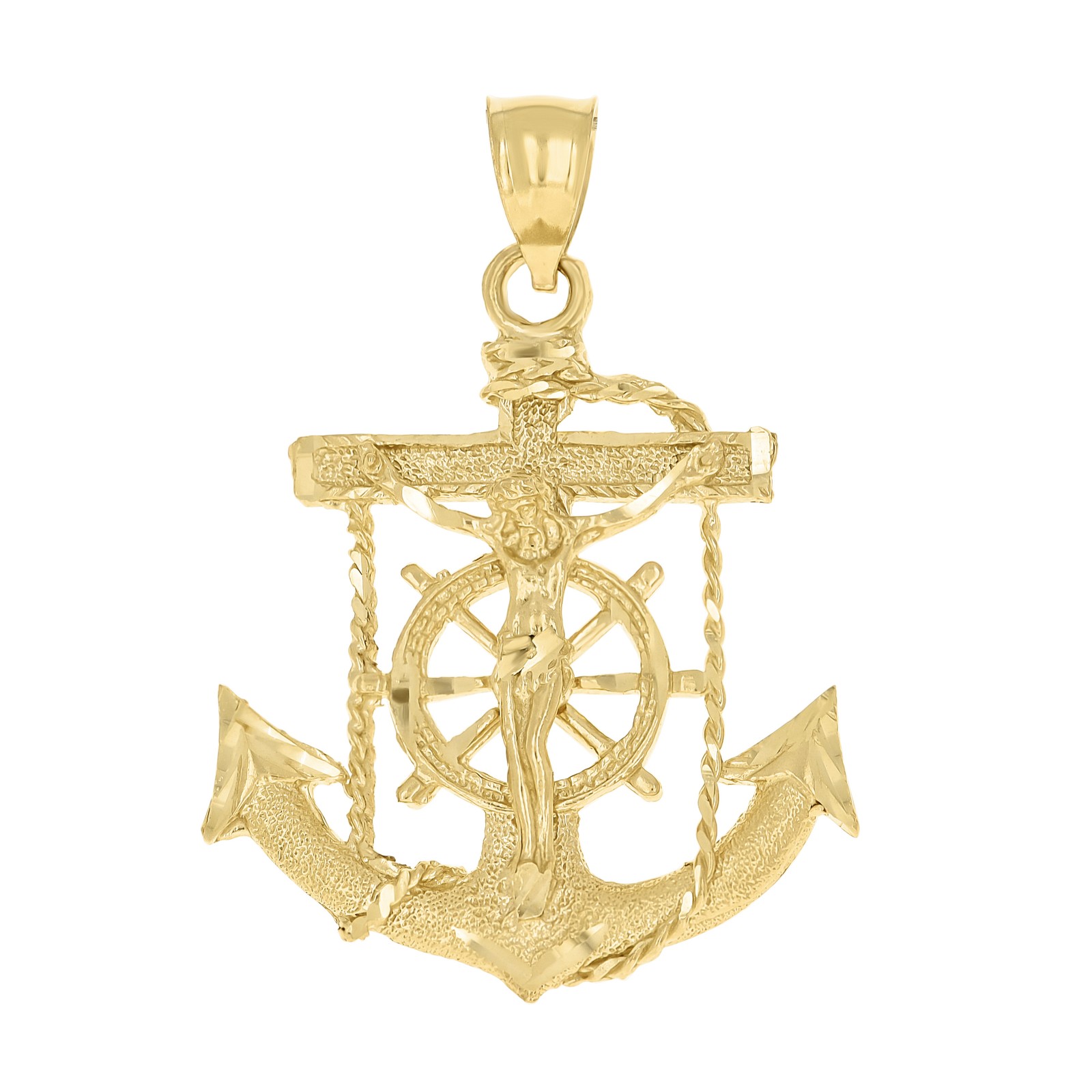 10kt Yellow Gold Diamond-Cut Womens Anchor Cross Crucifix Charm Pendant