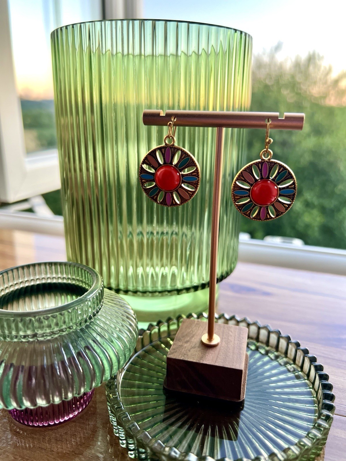 k_t_rose Gold plated multicolour Flower summer ladies Earrings free Gift Box