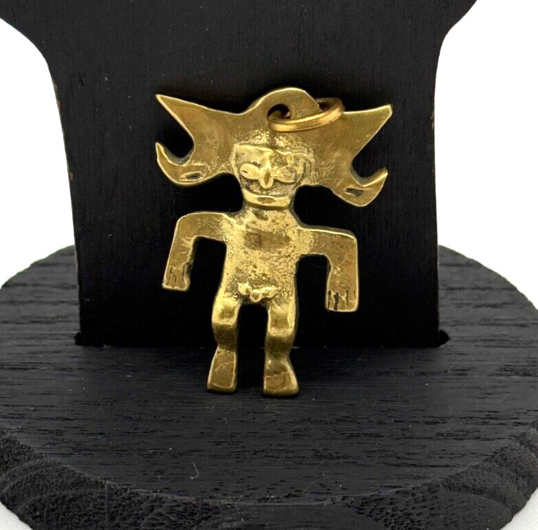 Vintage Gold Tone South American Fertility god Pendant 2″ without Chain unmarked