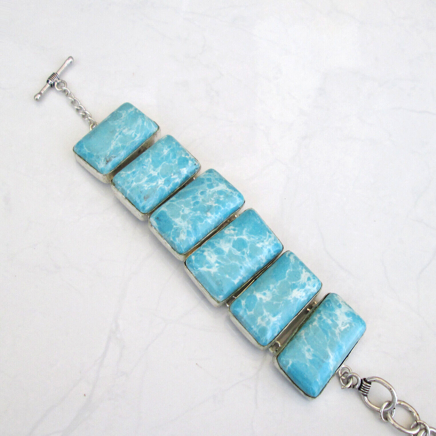 Light blue natural sand hill turquois gemstone handmade bracelet Sz 8″ & less