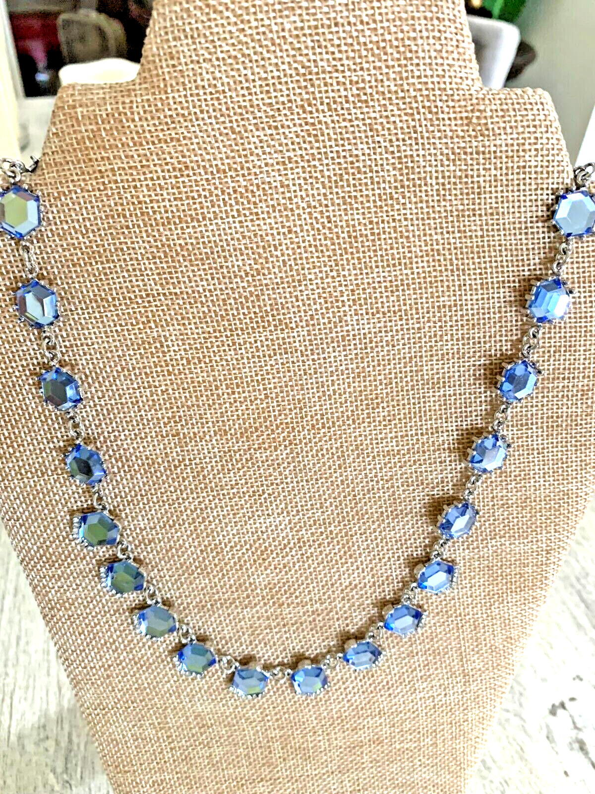 Lovita & Co 18″ Blue Crystal Necklace Set w Stud Earrings Wedding Set