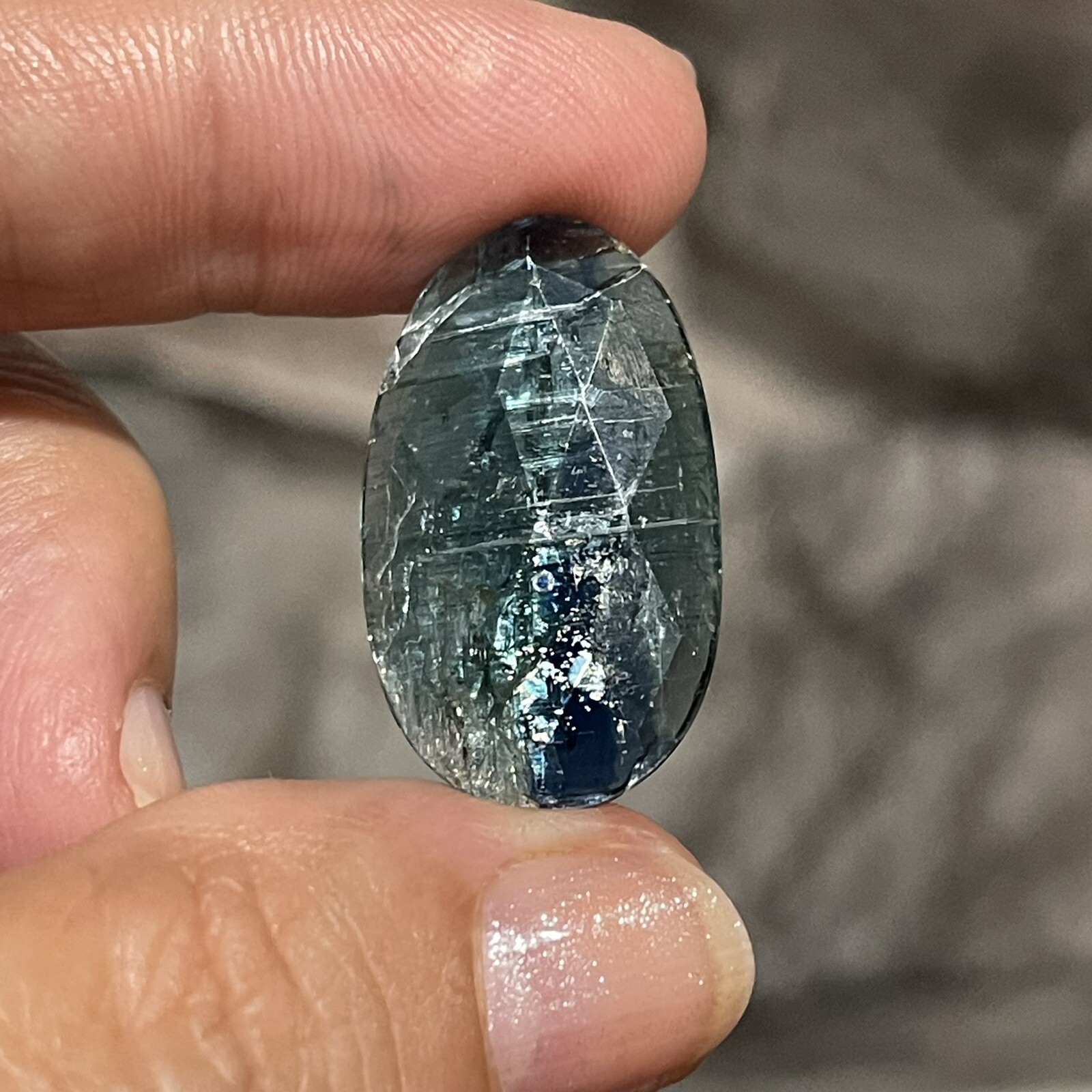 17.35ct 28×16.6×3.7mm Extra Shiny Large Teal Blue Rose Cut Kyanite Cabochon Gem