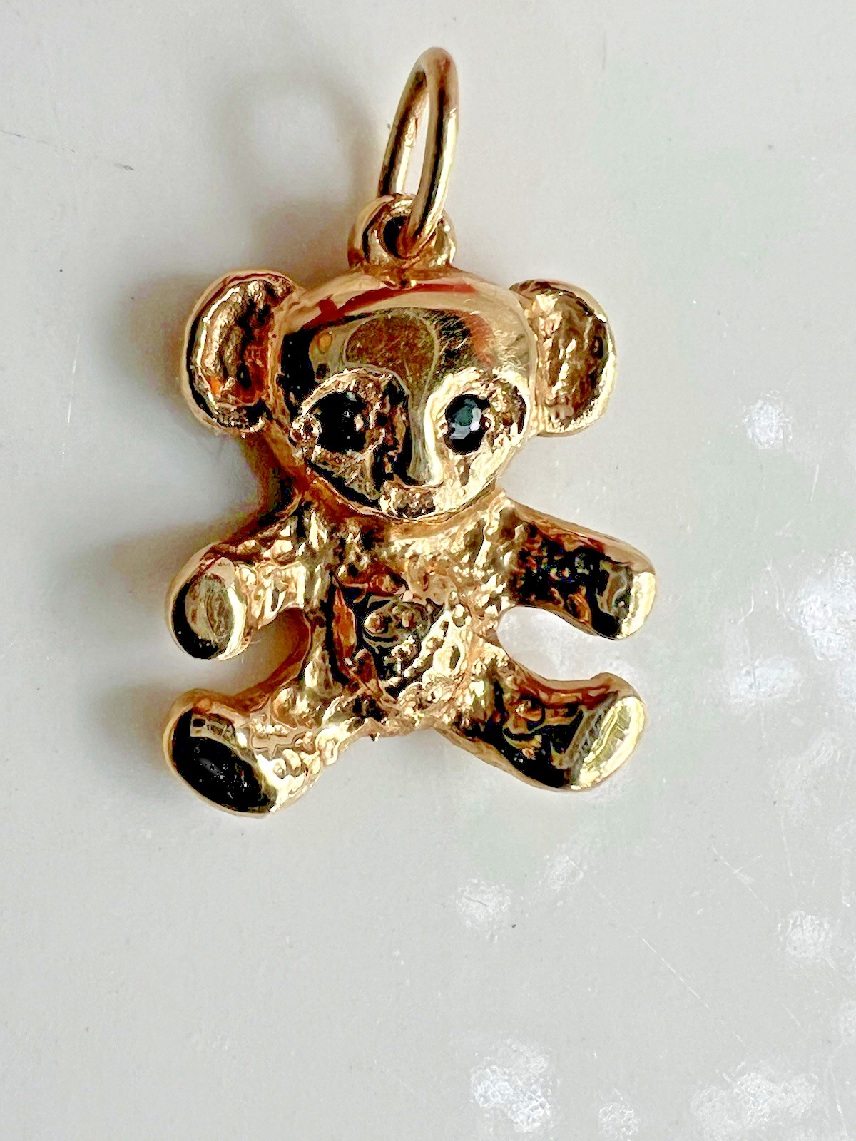 2gr Signed by JCF Solid 14k Gold Sapphire Teddy Bear OR Panda Charm 14mm or .75″